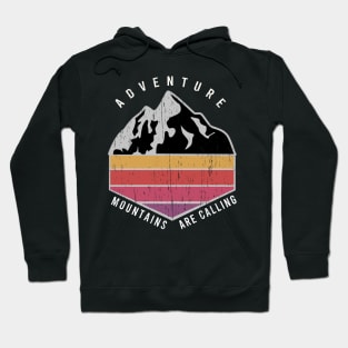 Adventure Mountains are calling distressed vintage retro stripes colors sunset Hoodie